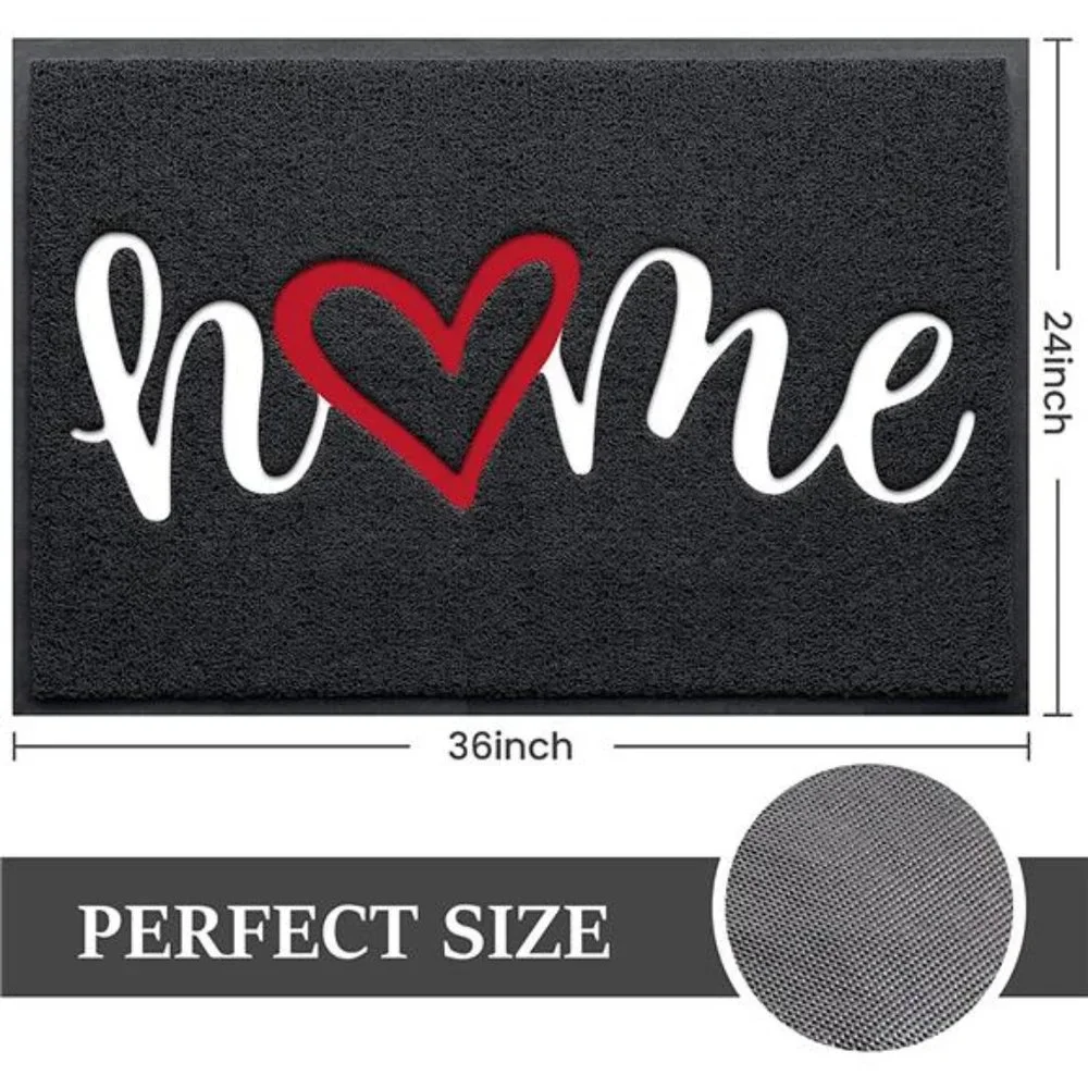 Home Heart Door Mat Durable Low Profile Floor Mat Non Slip Indoor Outdoor 36x24